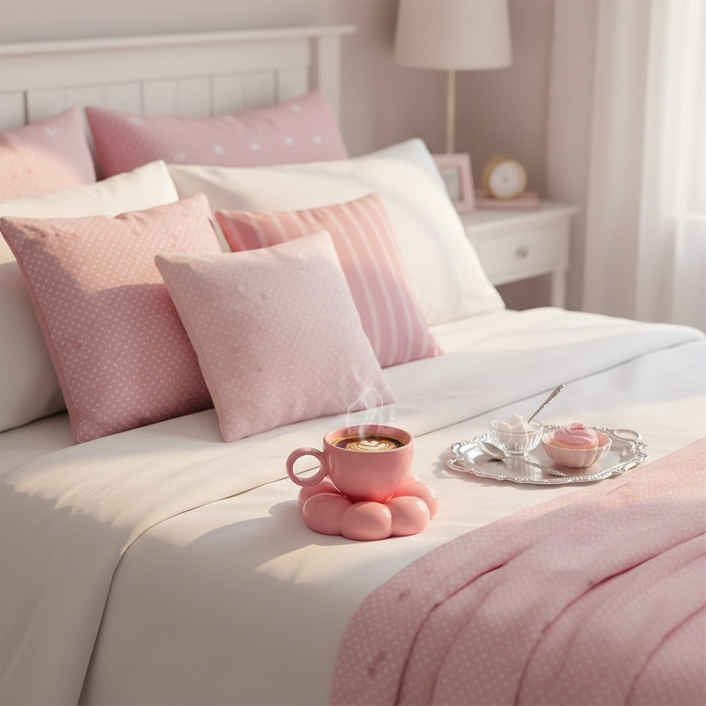 Espressotasse mit Untertasse in Rosa mit Wolkenblumen Design