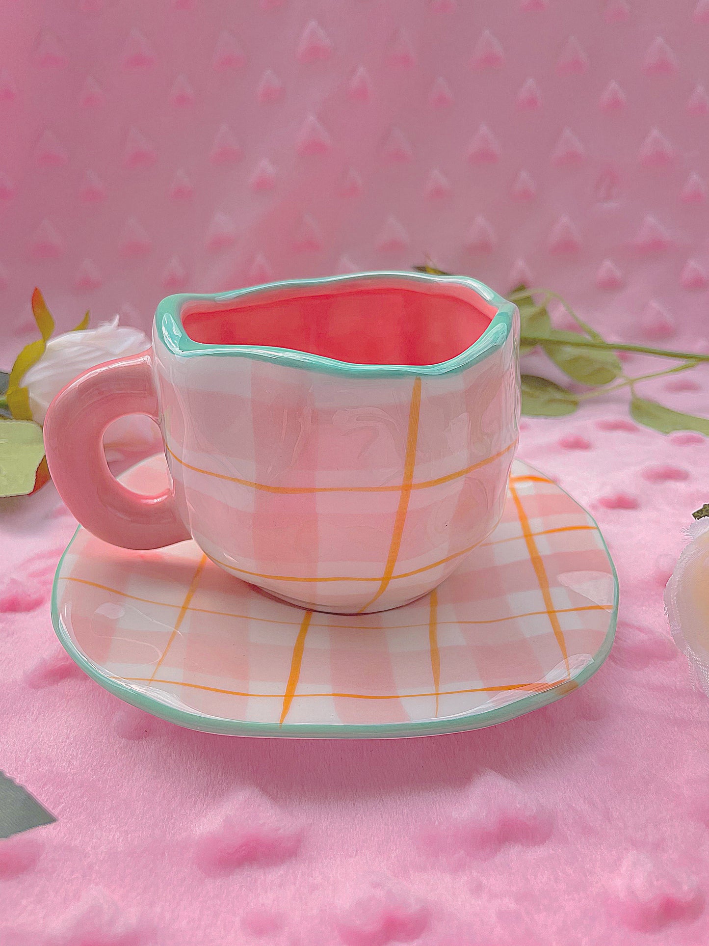 Vintage Coquette Mug Pink Retro plaid