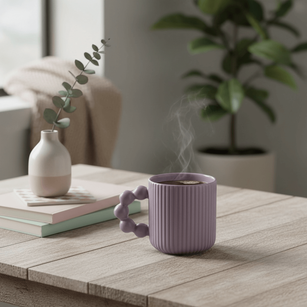 Gläser Set lila Tasse mit Blasengriff