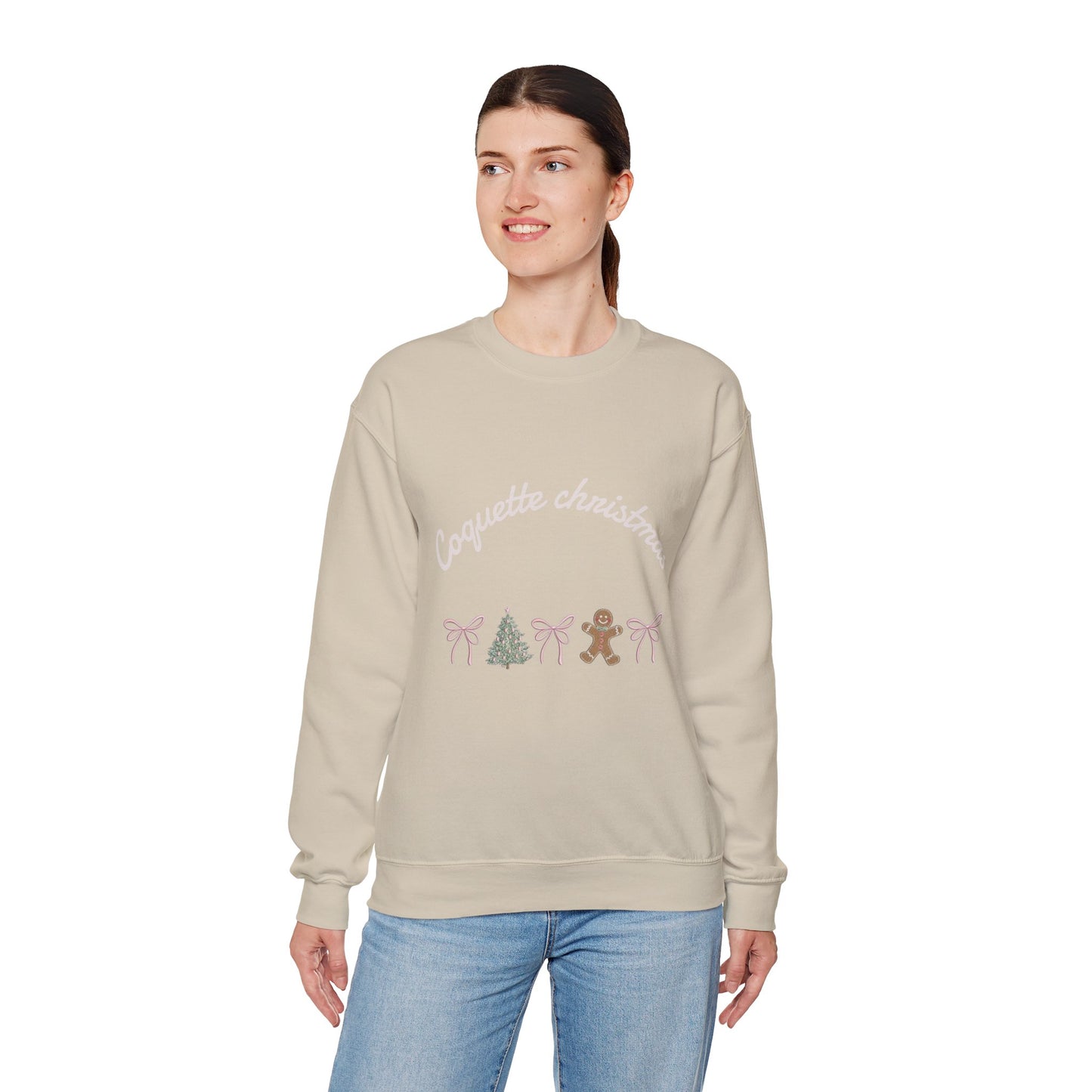 Christmas Crewneck Sweatshirt — "Coquette Christmas" Gingerbread & Tree Holiday Pullover