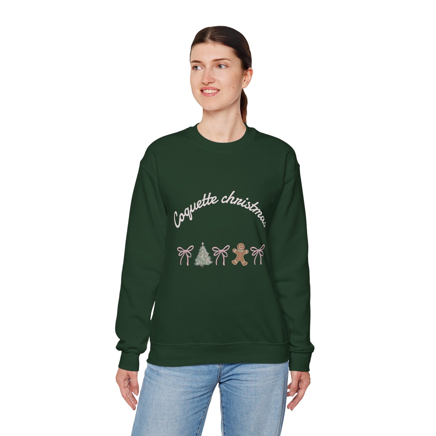 Christmas Crewneck Sweatshirt — "Coquette Christmas" Gingerbread & Tree Holiday Pullover