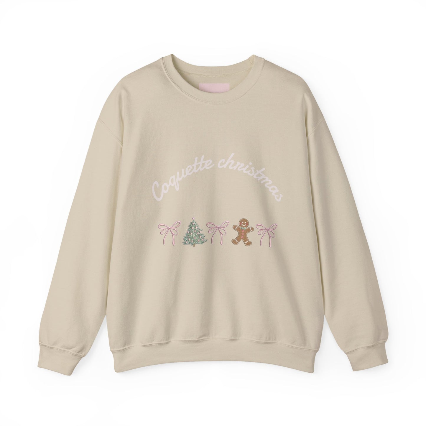 Christmas Crewneck Sweatshirt — "Coquette Christmas" Gingerbread & Tree Holiday Pullover