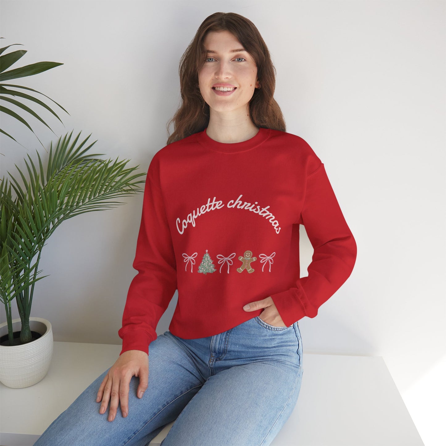 Christmas Crewneck Sweatshirt — "Coquette Christmas" Gingerbread & Tree Holiday Pullover