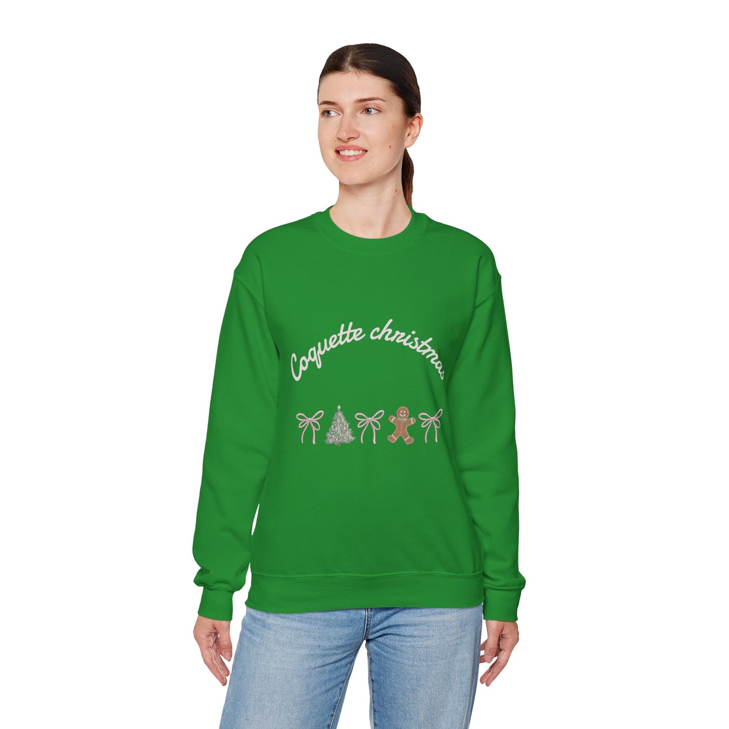 Christmas Crewneck Sweatshirt — "Coquette Christmas" Gingerbread & Tree Holiday Pullover