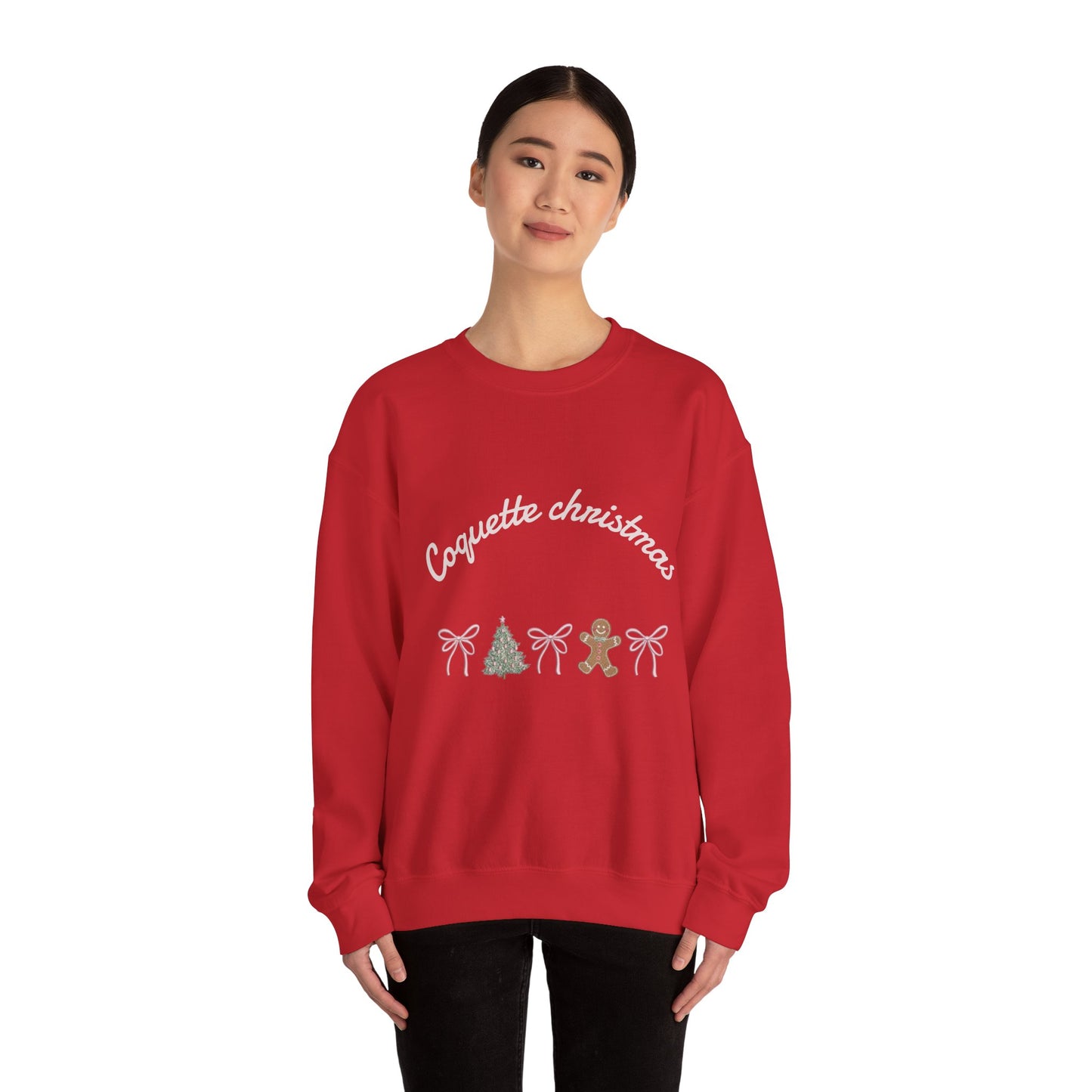 Christmas Crewneck Sweatshirt — "Coquette Christmas" Gingerbread & Tree Holiday Pullover