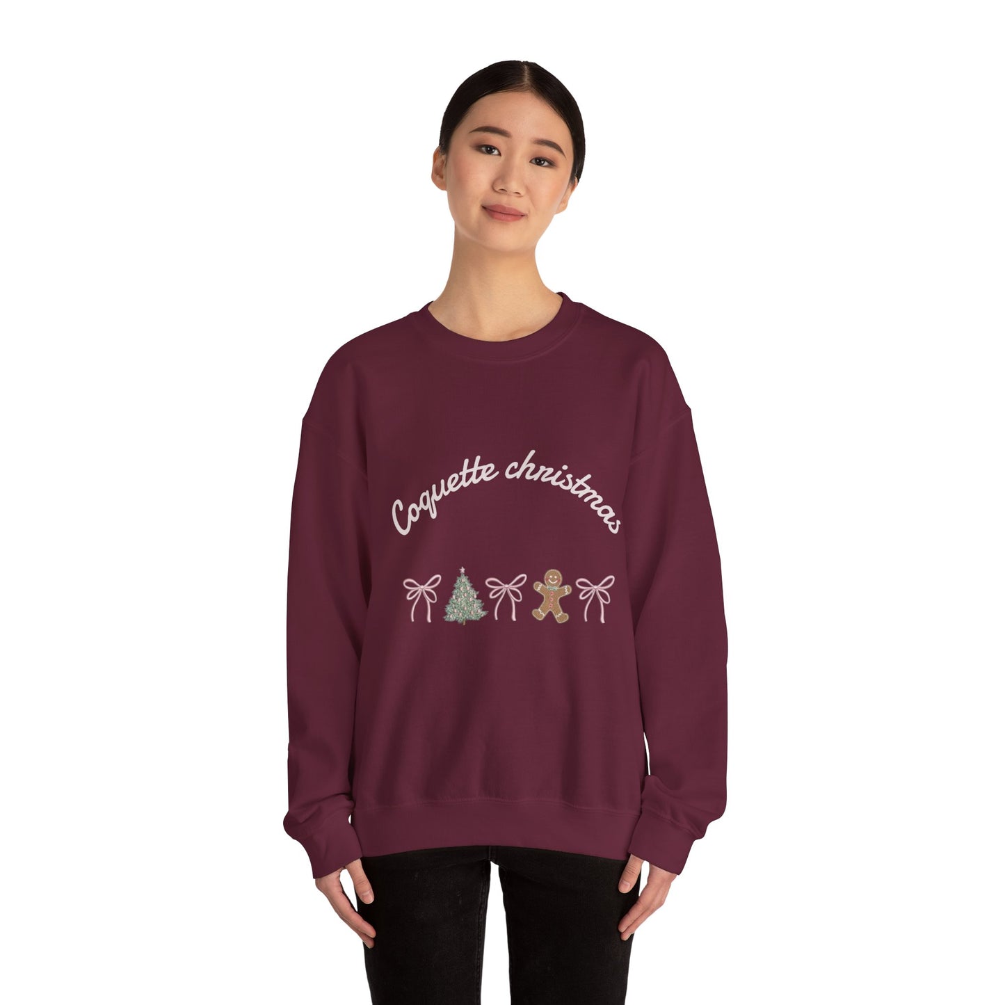Christmas Crewneck Sweatshirt — "Coquette Christmas" Gingerbread & Tree Holiday Pullover