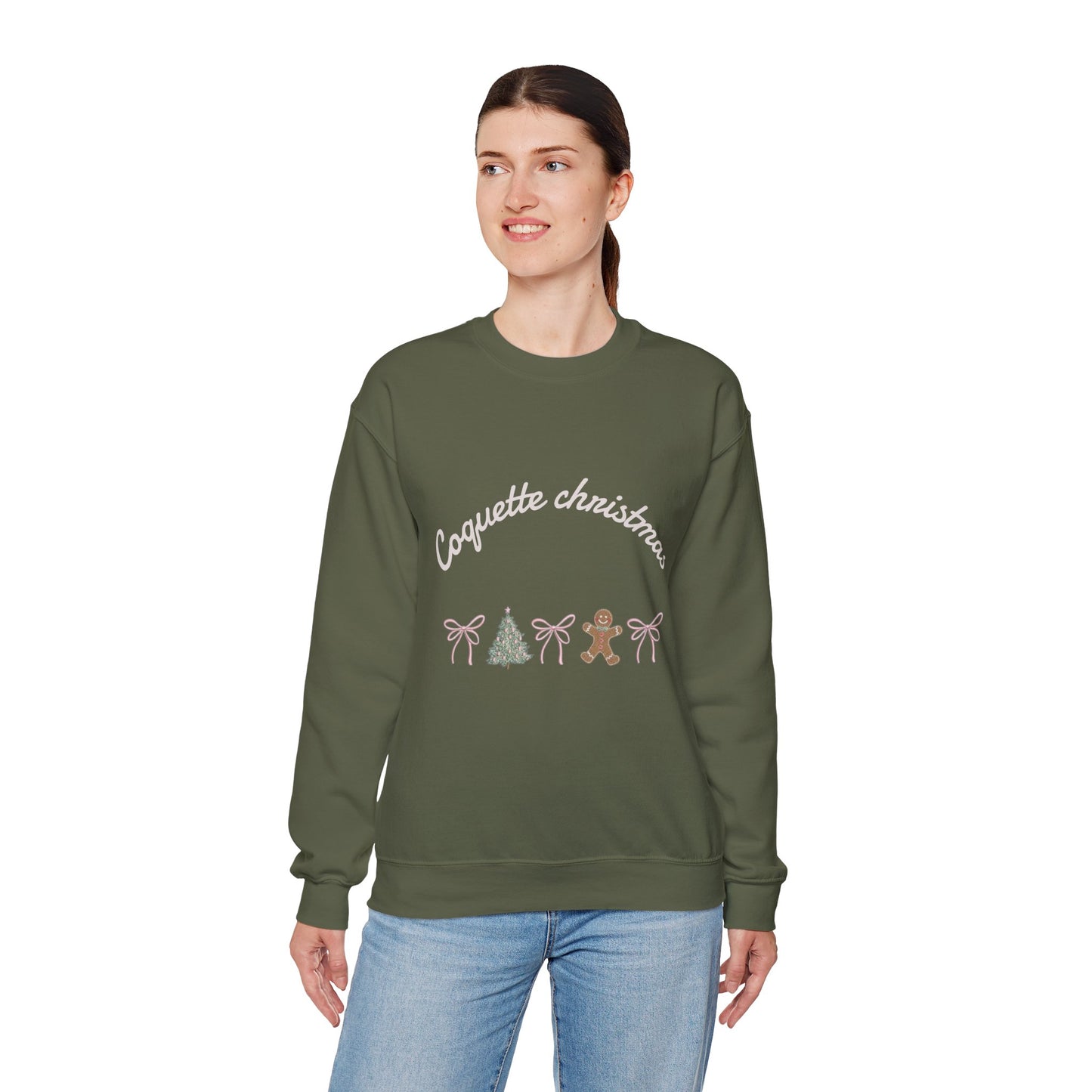 Christmas Crewneck Sweatshirt — "Coquette Christmas" Gingerbread & Tree Holiday Pullover