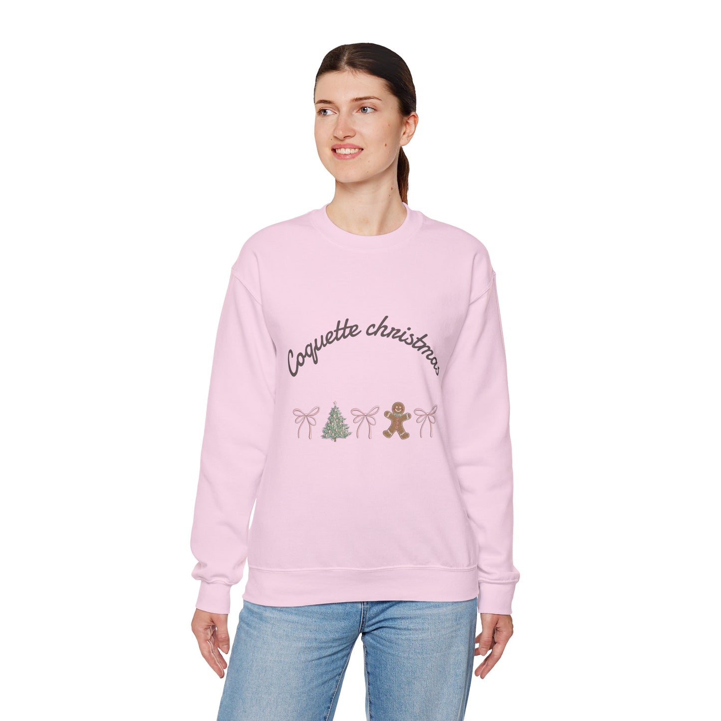 Christmas Crewneck Sweatshirt — "Coquette Christmas" Gingerbread & Tree Holiday Pullover