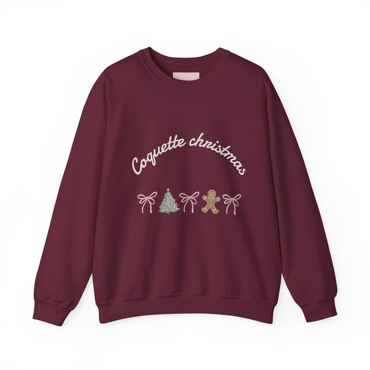 Christmas Crewneck Sweatshirt — "Coquette Christmas" Gingerbread & Tree Holiday Pullover