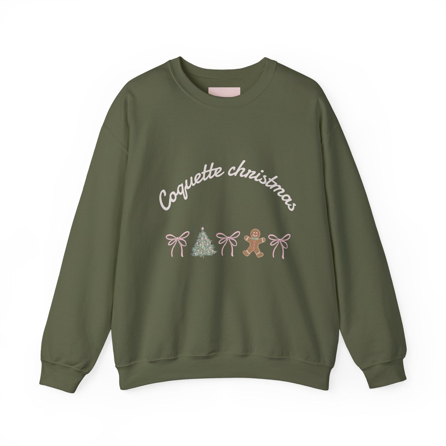 Christmas Crewneck Sweatshirt — "Coquette Christmas" Gingerbread & Tree Holiday Pullover