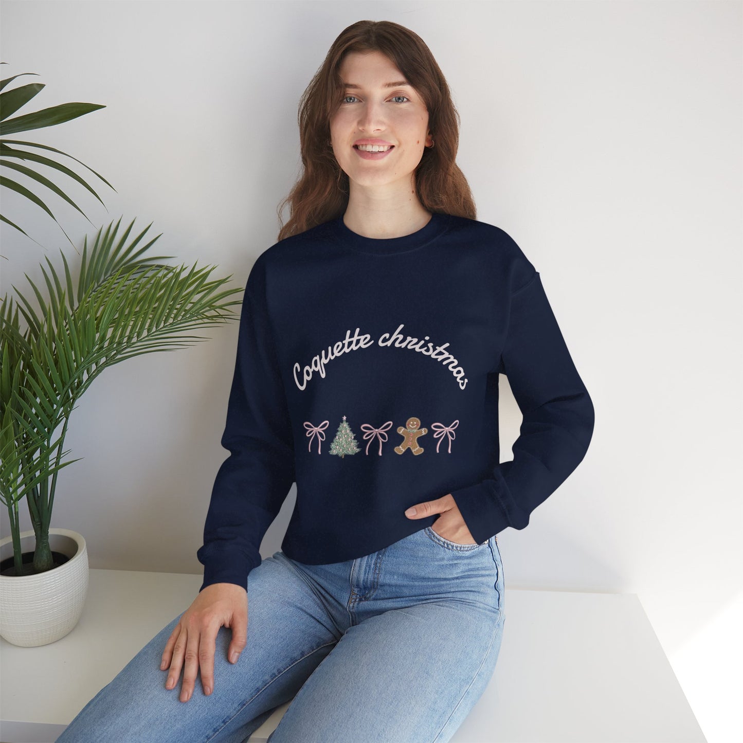 Christmas Crewneck Sweatshirt — "Coquette Christmas" Gingerbread & Tree Holiday Pullover
