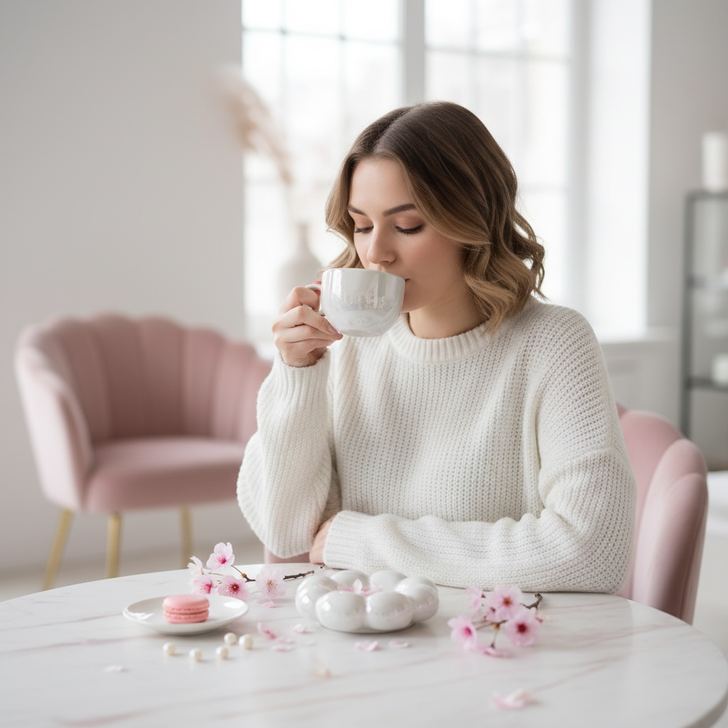 Aesthetic Gläser perleweiße Wolkenblumen Tasse