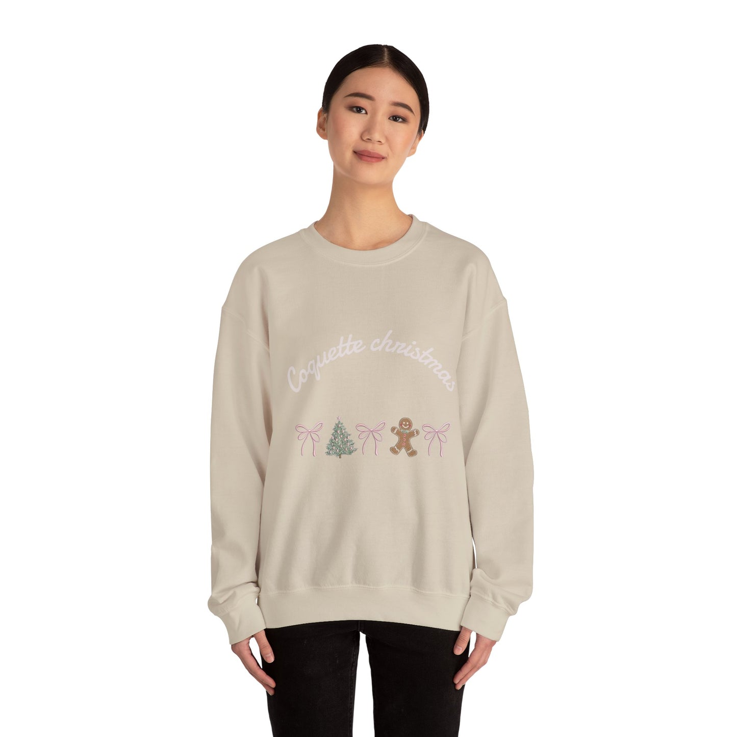 Christmas Crewneck Sweatshirt — "Coquette Christmas" Gingerbread & Tree Holiday Pullover