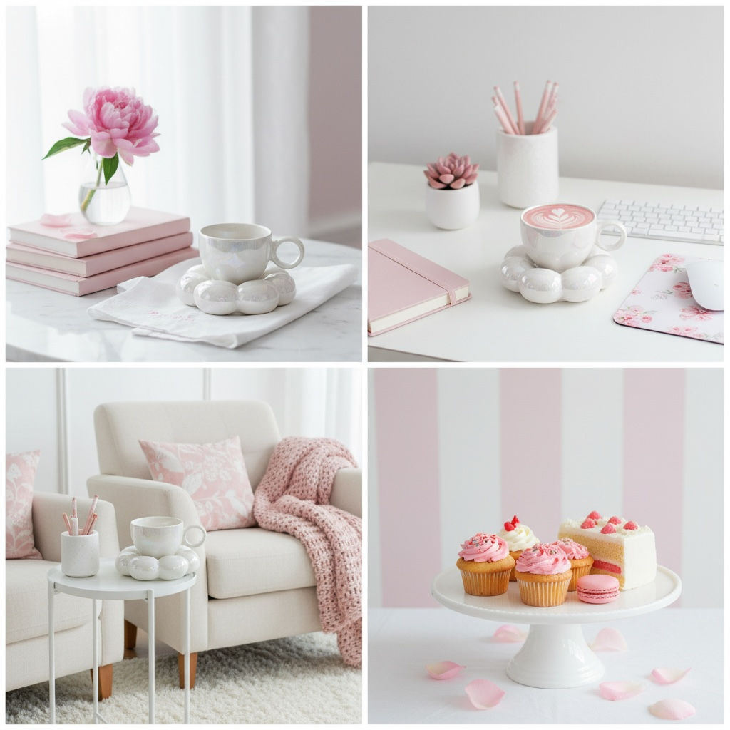 Aesthetic Gläser perleweiße Wolkenblumen Tasse