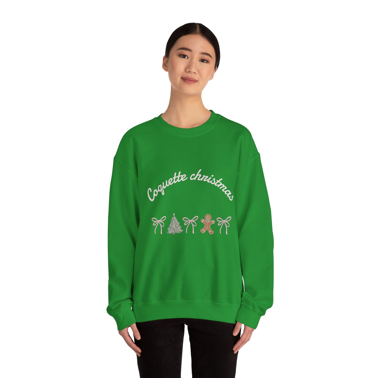 Christmas Crewneck Sweatshirt — "Coquette Christmas" Gingerbread & Tree Holiday Pullover