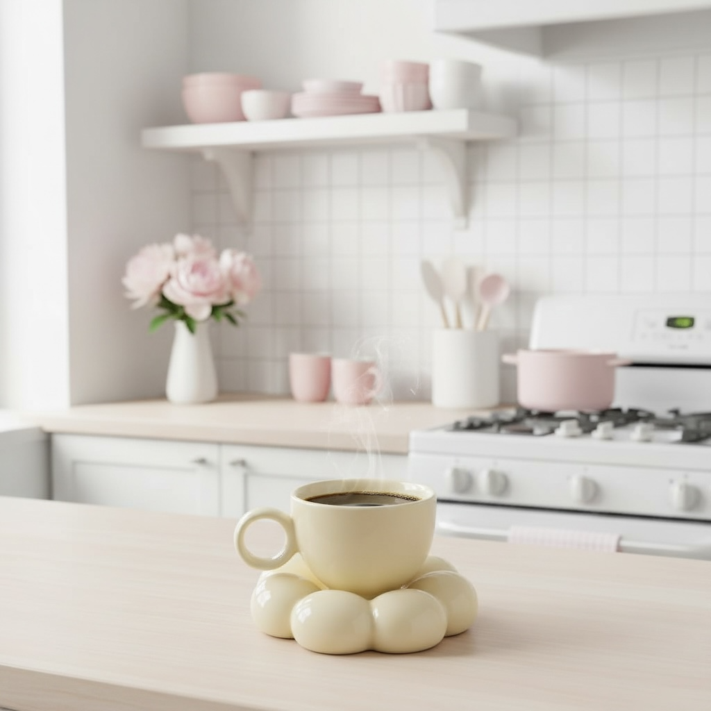 Glas in Gelb mit Wolkenblume – feminine Tasse