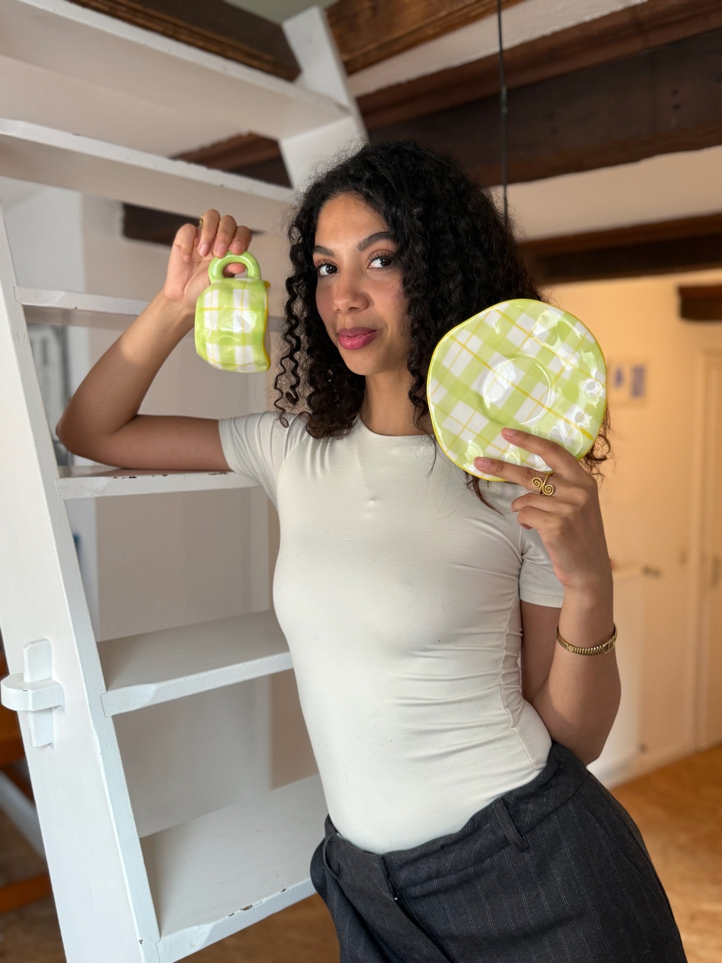 Trinkgläser Retro Plaid Tasse Grün