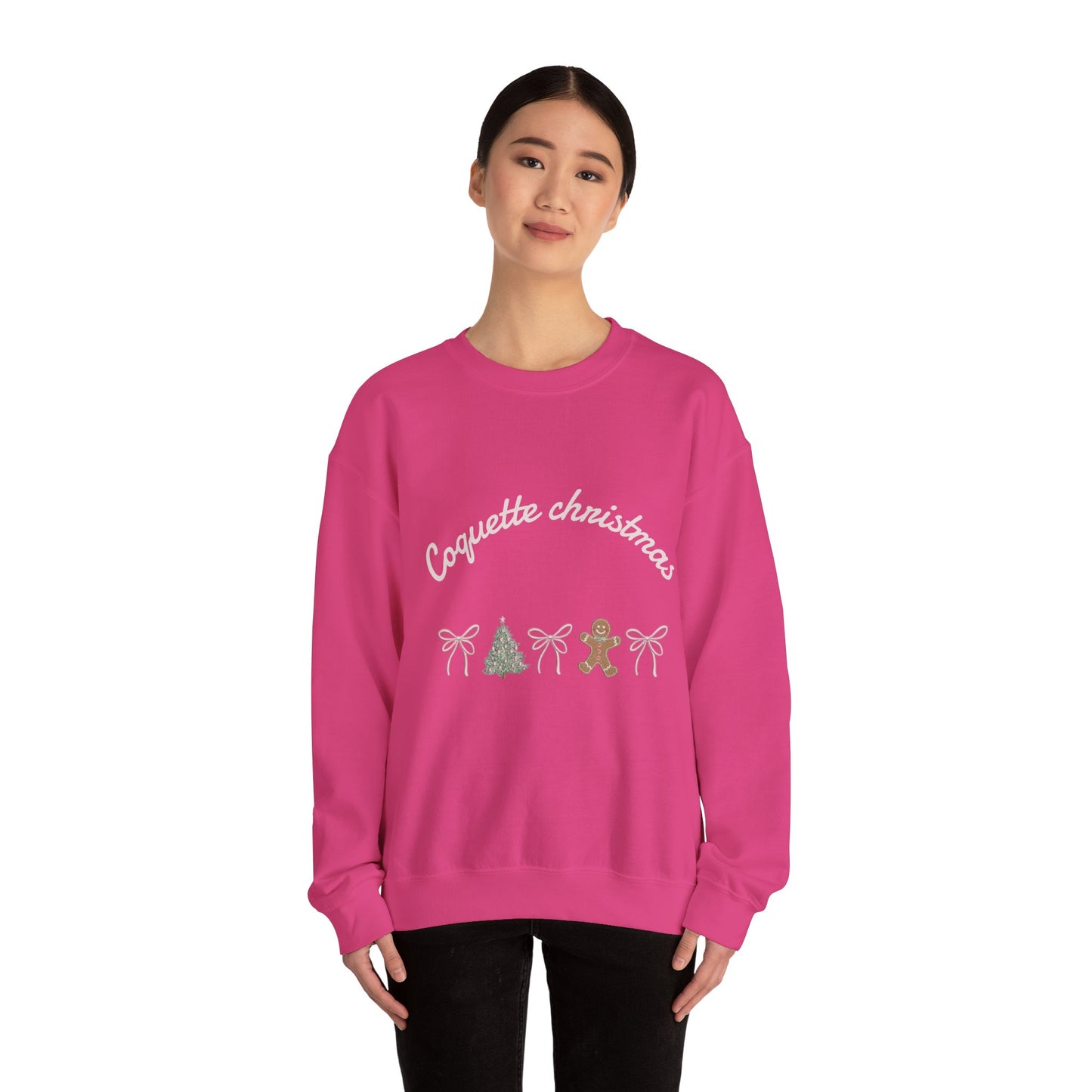 Christmas Crewneck Sweatshirt — "Coquette Christmas" Gingerbread & Tree Holiday Pullover
