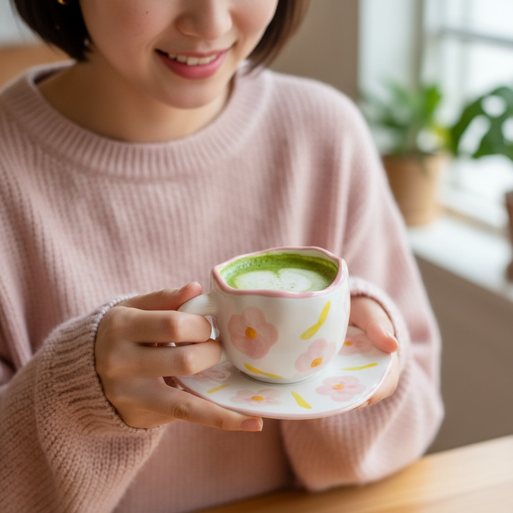 weiss Coquette Ästhetik Tasse mit rosa blumen