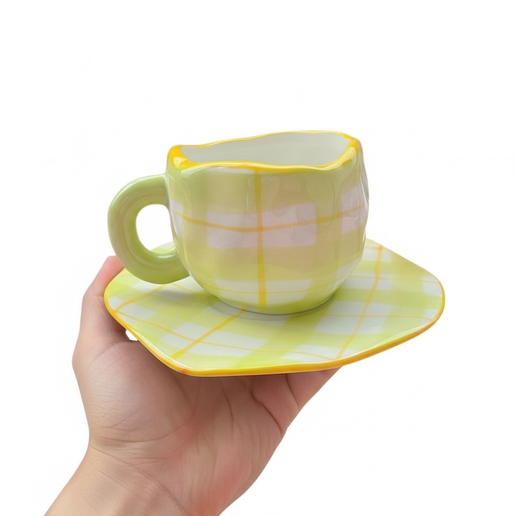 Trinkgläser Retro Plaid Tasse Grün