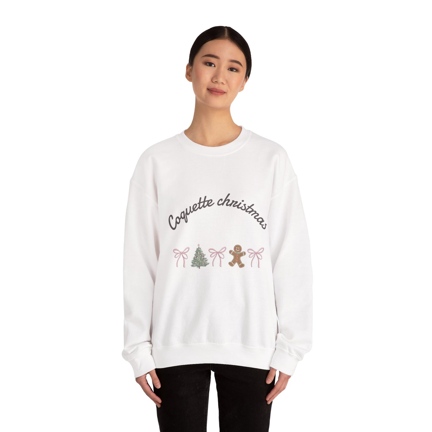 Christmas Crewneck Sweatshirt — "Coquette Christmas" Gingerbread & Tree Holiday Pullover