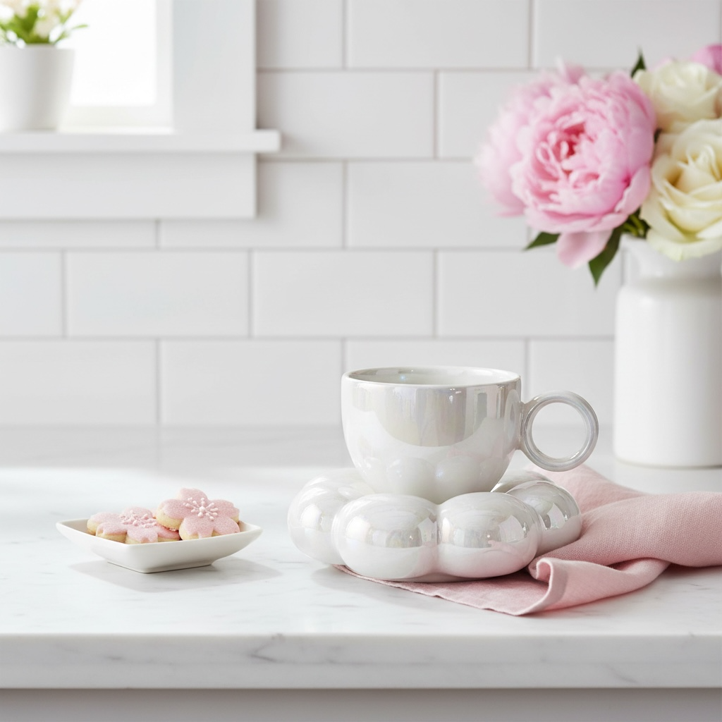 Aesthetic Gläser perleweiße Wolkenblumen Tasse