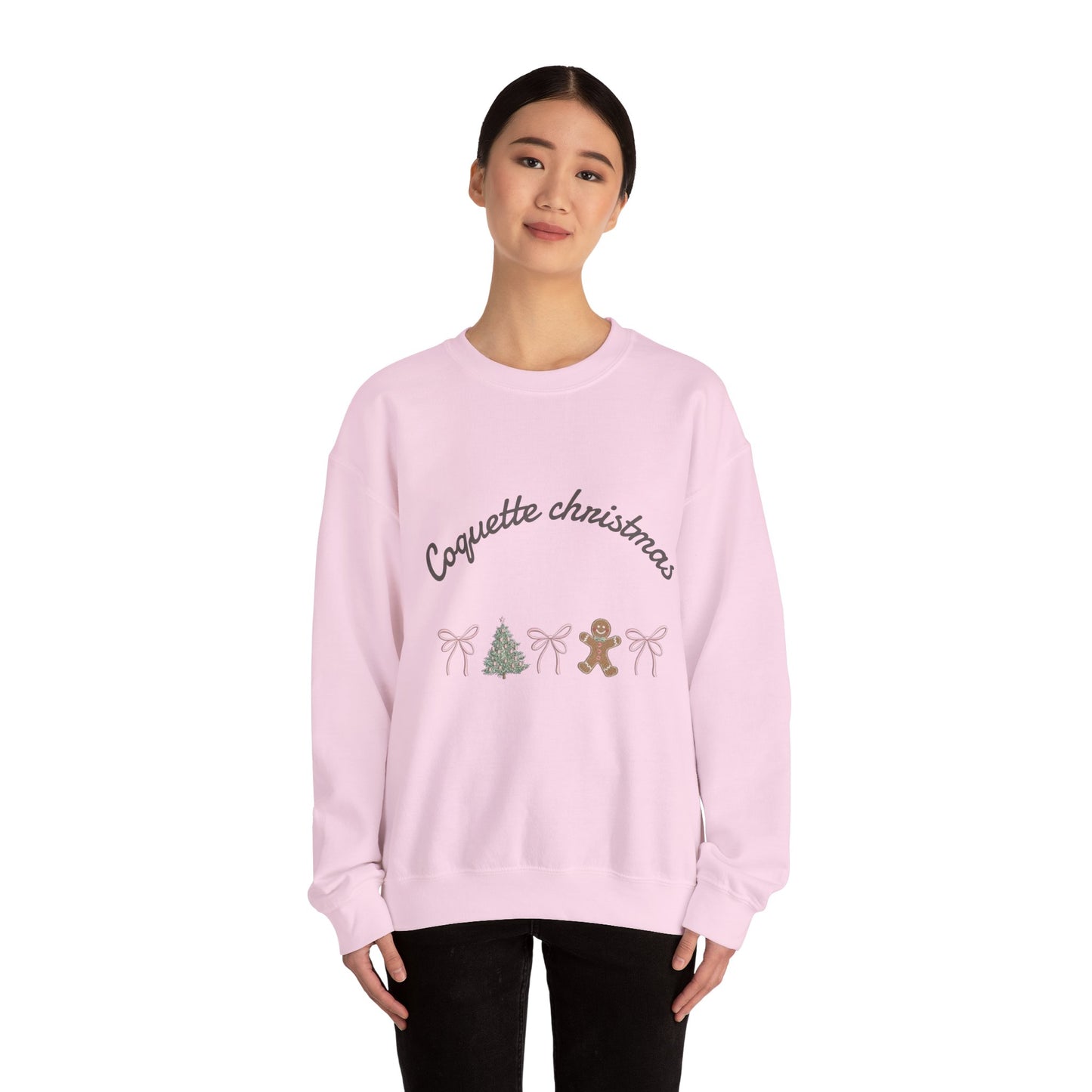 Christmas Crewneck Sweatshirt — "Coquette Christmas" Gingerbread & Tree Holiday Pullover
