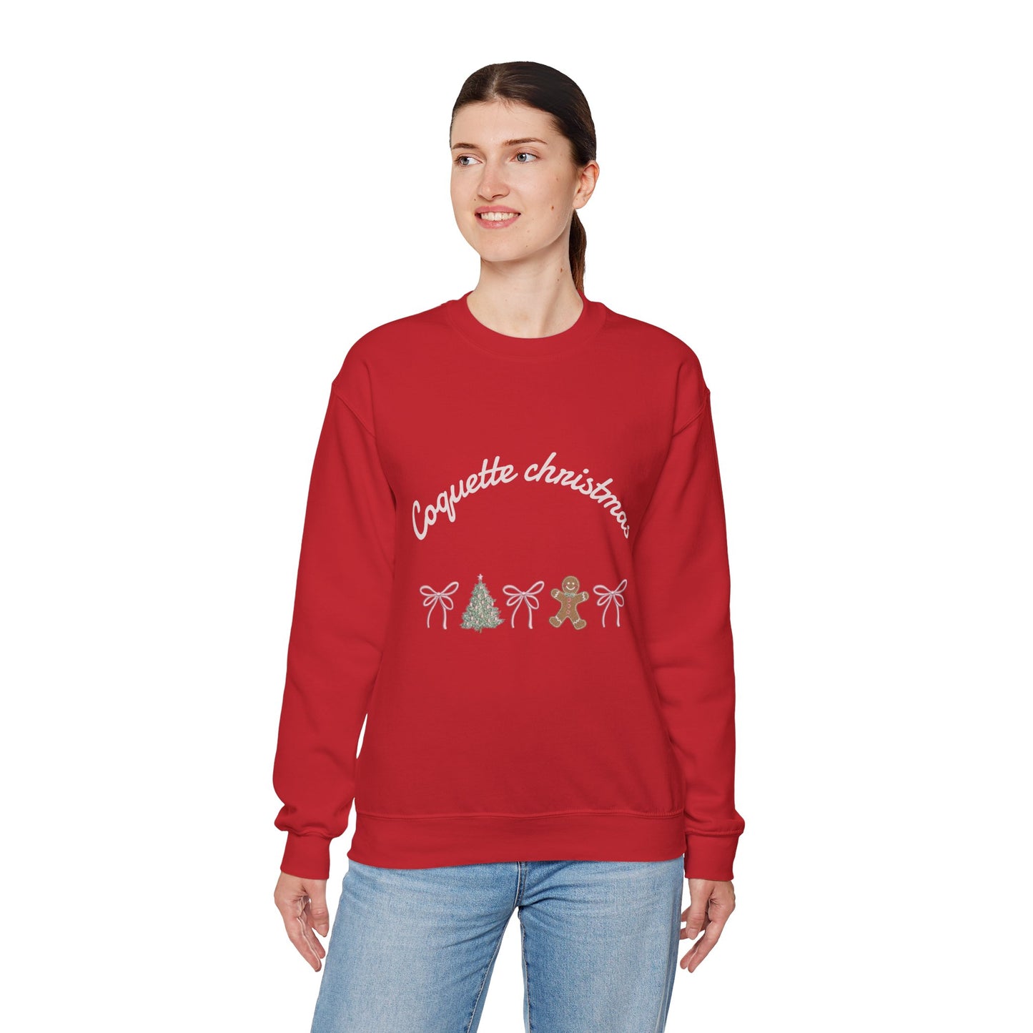 Christmas Crewneck Sweatshirt — "Coquette Christmas" Gingerbread & Tree Holiday Pullover