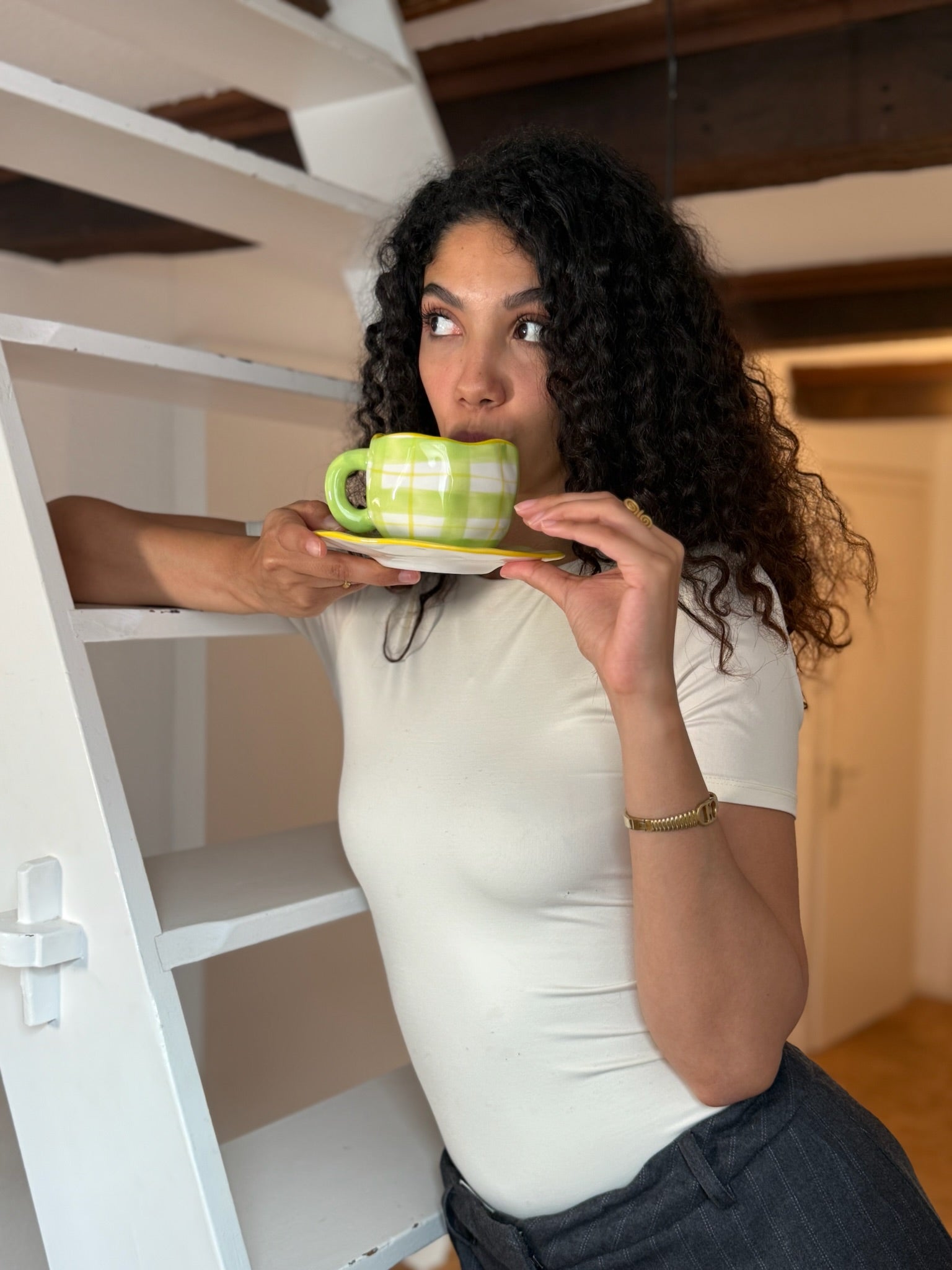 Trinkgläser Retro Plaid Tasse Grün