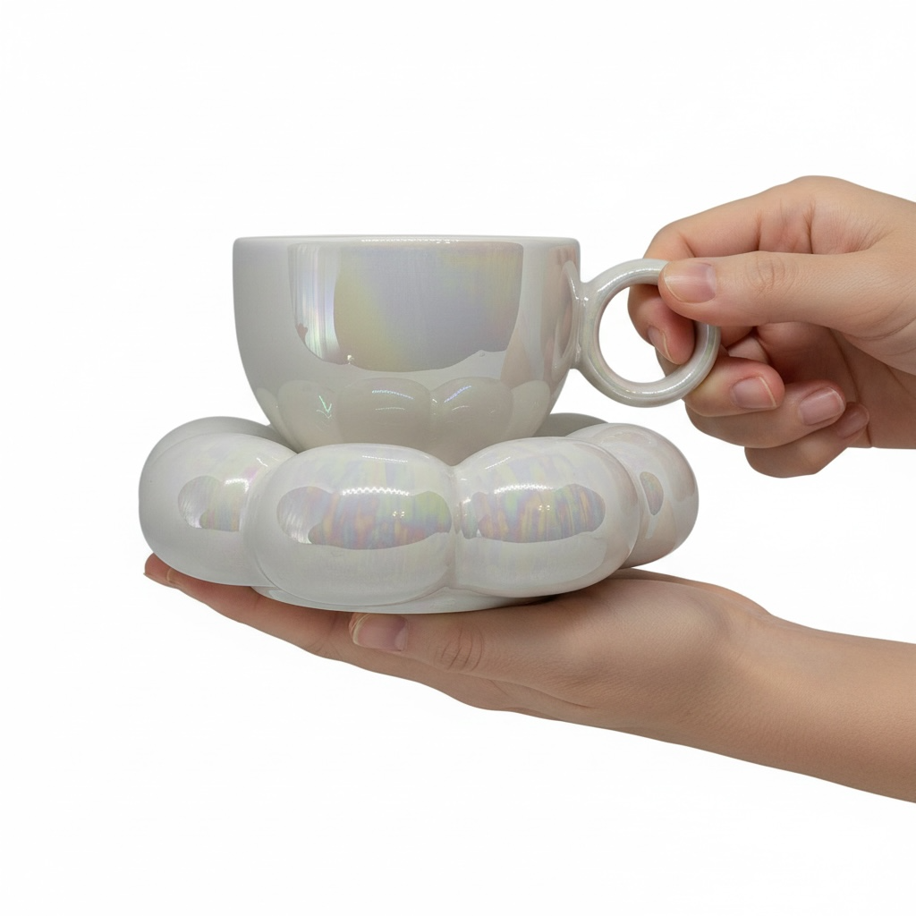 Aesthetic Gläser perleweiße Wolkenblumen Tasse