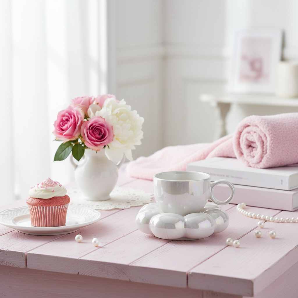 Aesthetic Gläser perleweiße Wolkenblumen Tasse