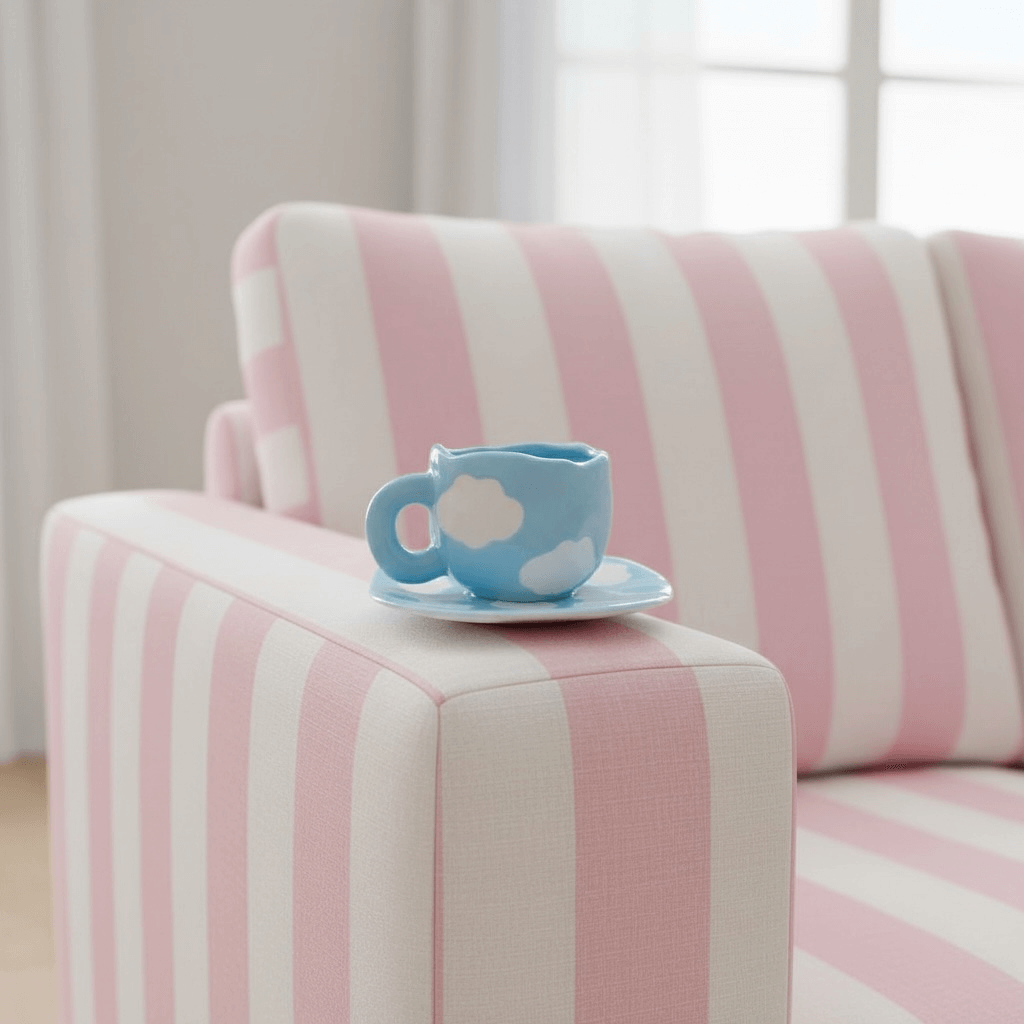 Schöne Tassen hellblau mit Wolkenmotiv