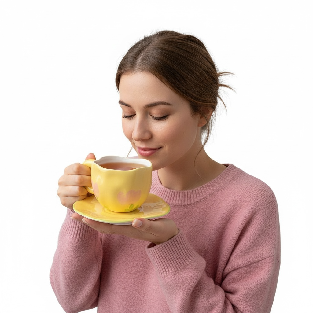 Tasse mit Untertasse – Gelbe Tulpenblume