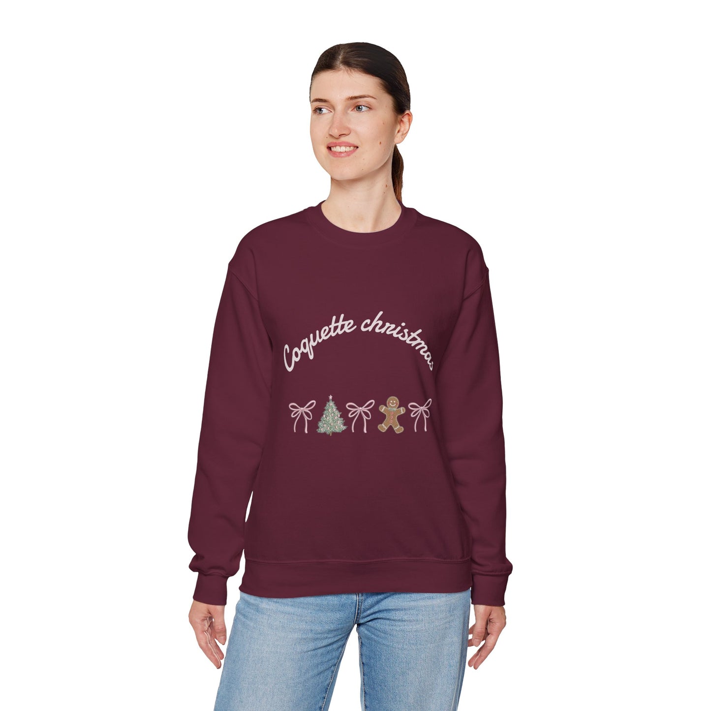 Christmas Crewneck Sweatshirt — "Coquette Christmas" Gingerbread & Tree Holiday Pullover