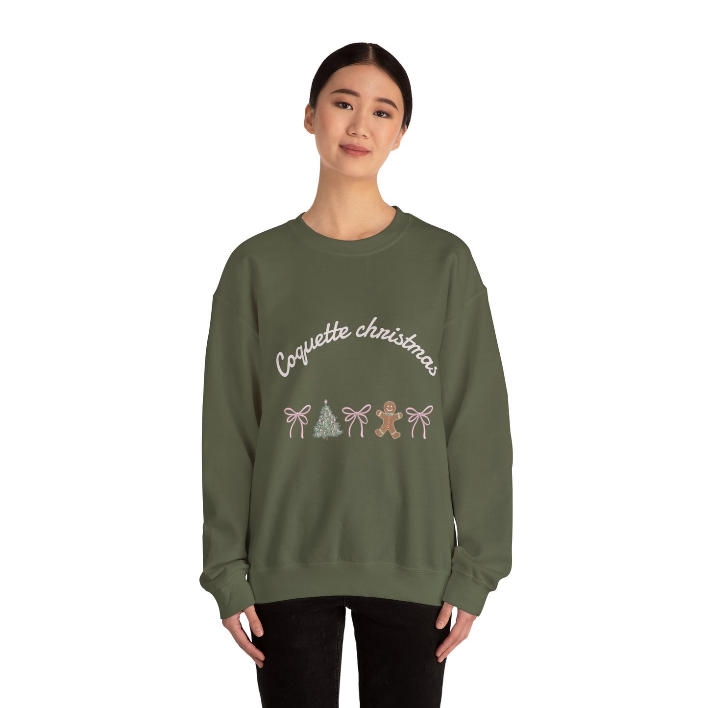 Christmas Crewneck Sweatshirt — "Coquette Christmas" Gingerbread & Tree Holiday Pullover