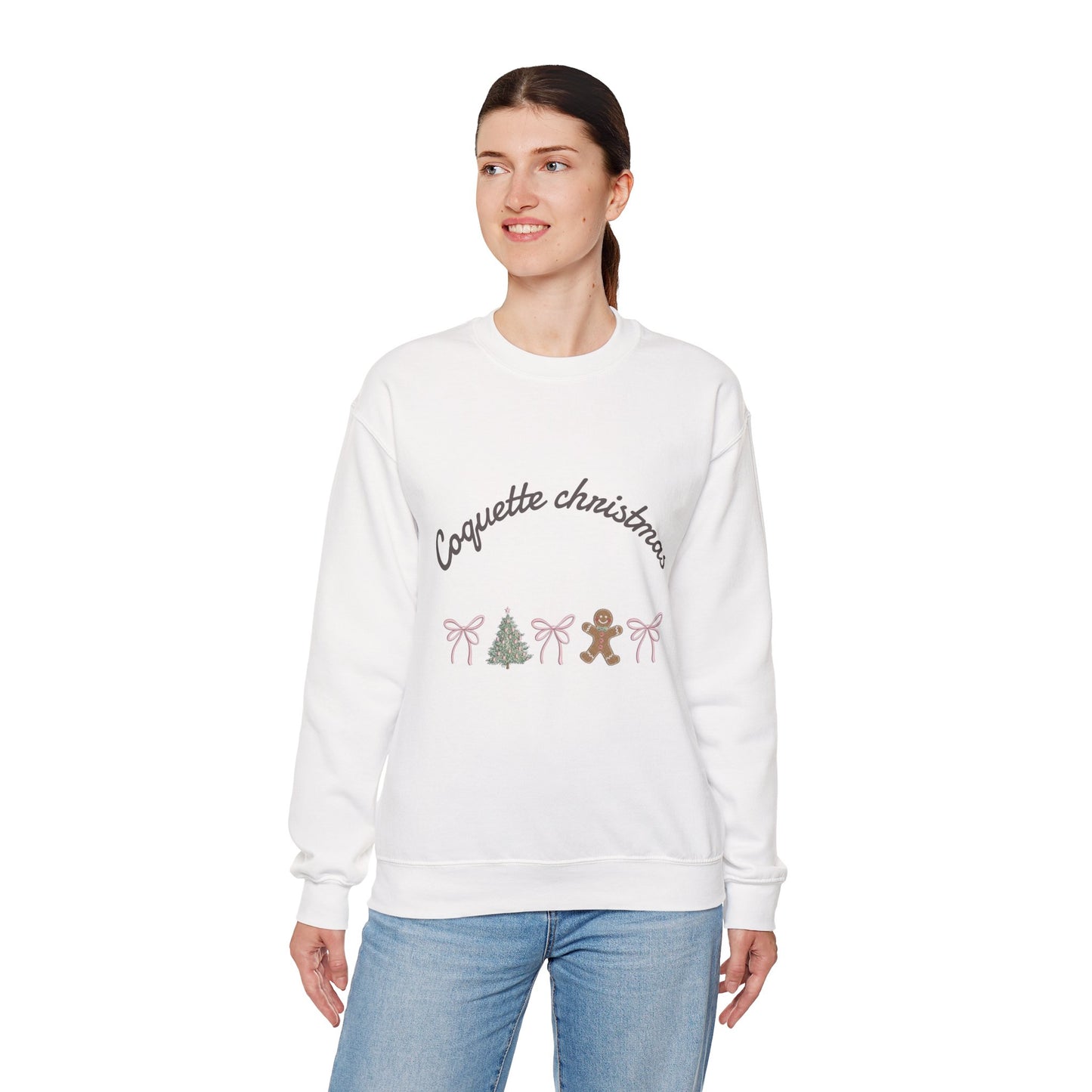 Christmas Crewneck Sweatshirt — "Coquette Christmas" Gingerbread & Tree Holiday Pullover
