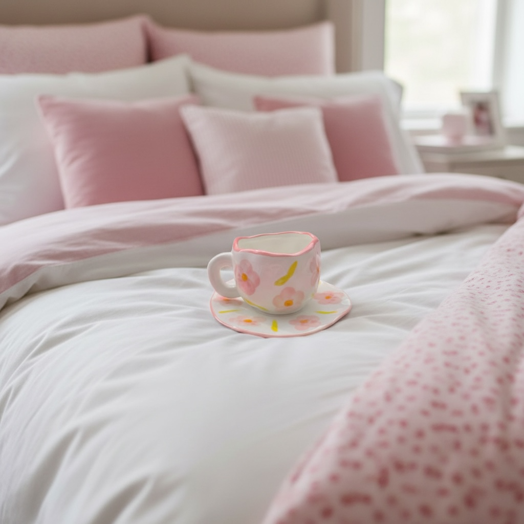 weiss Coquette Ästhetik Tasse mit rosa blumen