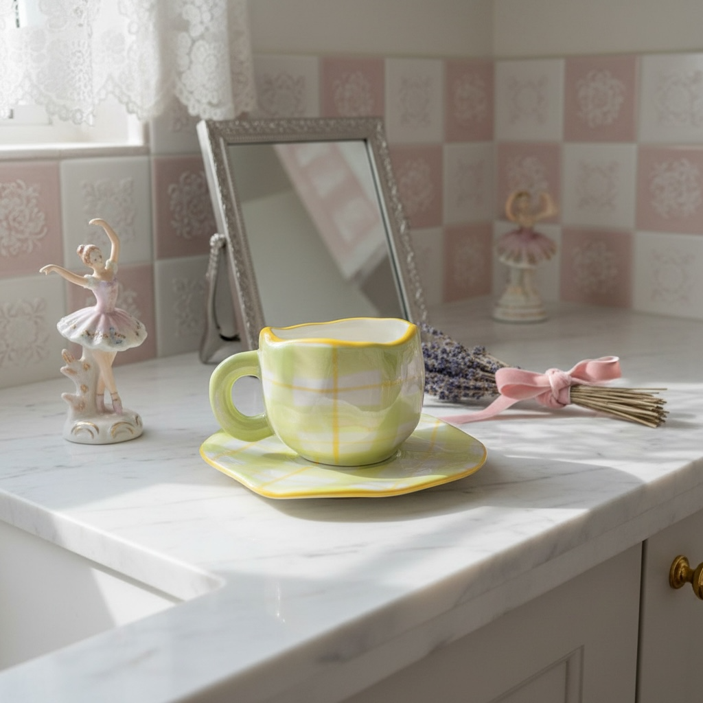 Trinkgläser Retro Plaid Tasse Grün