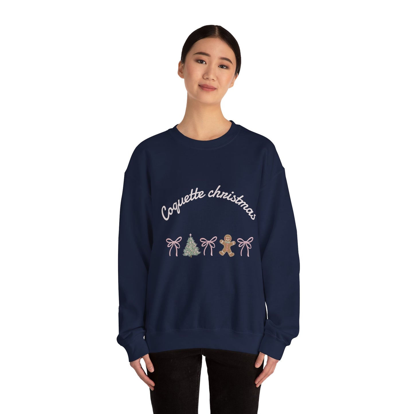 Christmas Crewneck Sweatshirt — "Coquette Christmas" Gingerbread & Tree Holiday Pullover