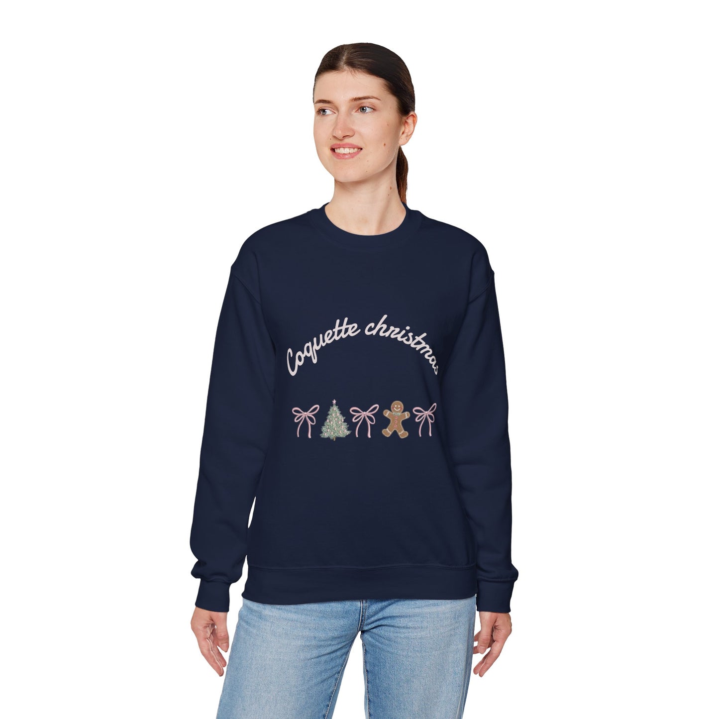 Christmas Crewneck Sweatshirt — "Coquette Christmas" Gingerbread & Tree Holiday Pullover