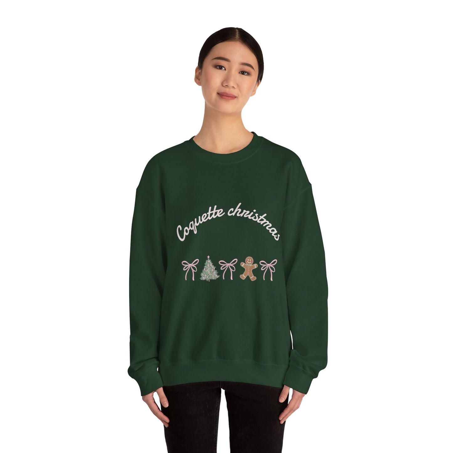 Christmas Crewneck Sweatshirt — "Coquette Christmas" Gingerbread & Tree Holiday Pullover