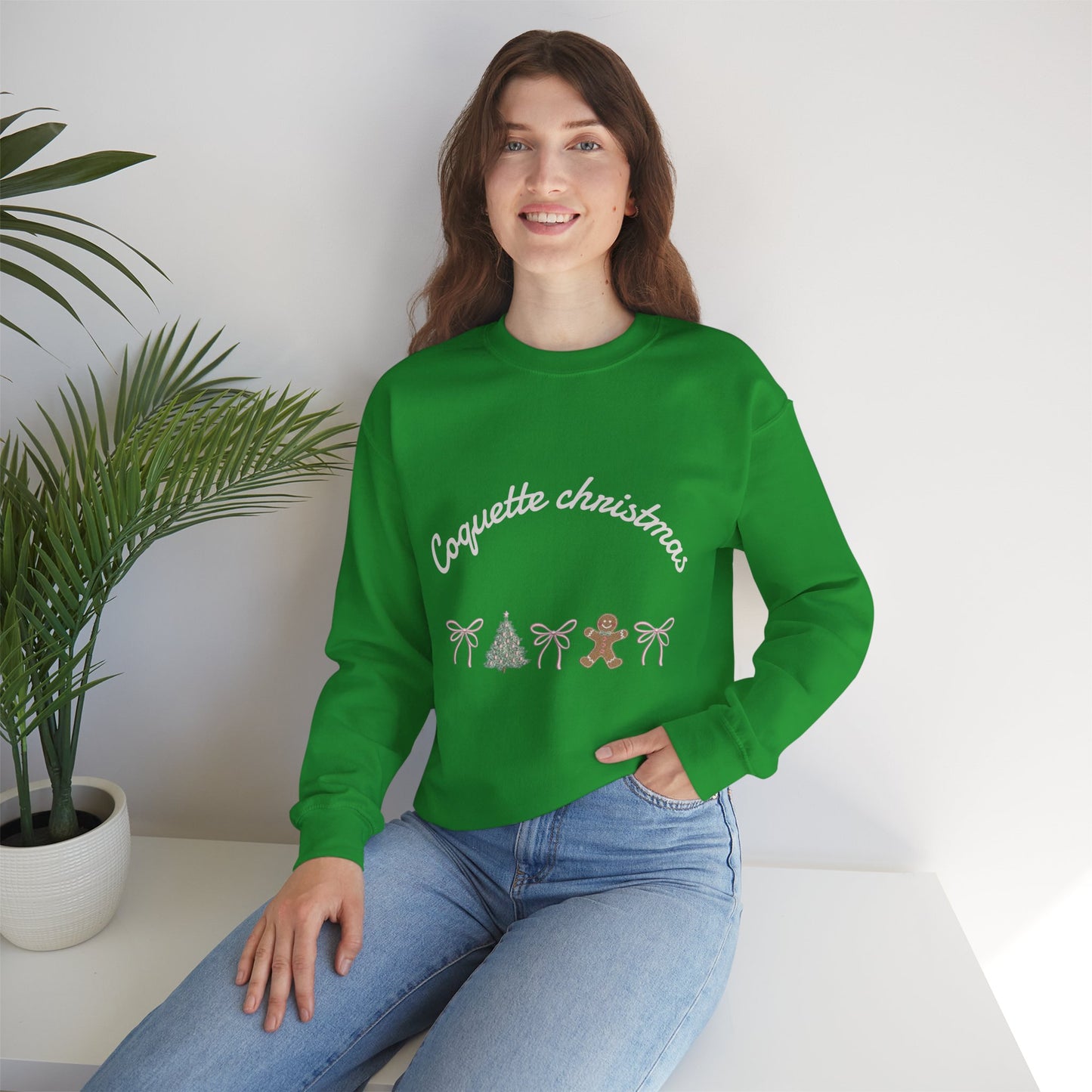 Christmas Crewneck Sweatshirt — "Coquette Christmas" Gingerbread & Tree Holiday Pullover
