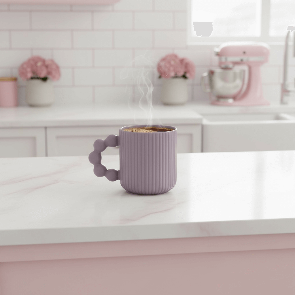 Gläser Set lila Tasse mit Blasengriff