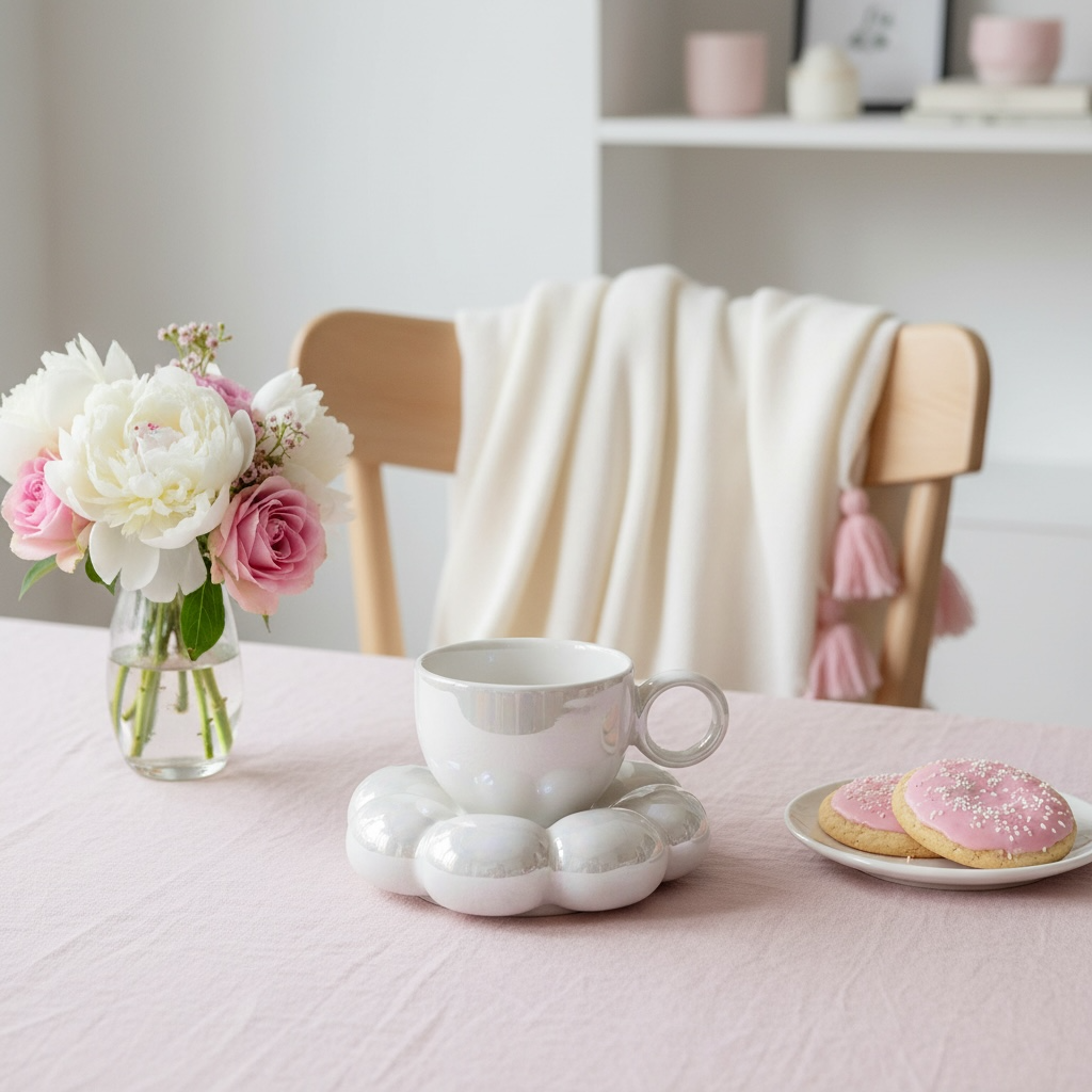 Aesthetic Gläser perleweiße Wolkenblumen Tasse