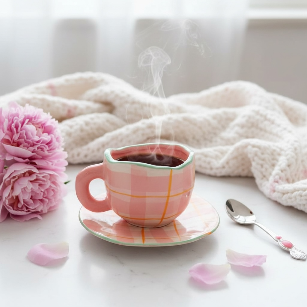 Schöne Gläser rosa Vintage Coquette Tasse Retro kariert