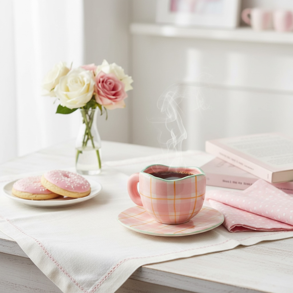 Schöne Gläser rosa Vintage Coquette Tasse Retro kariert