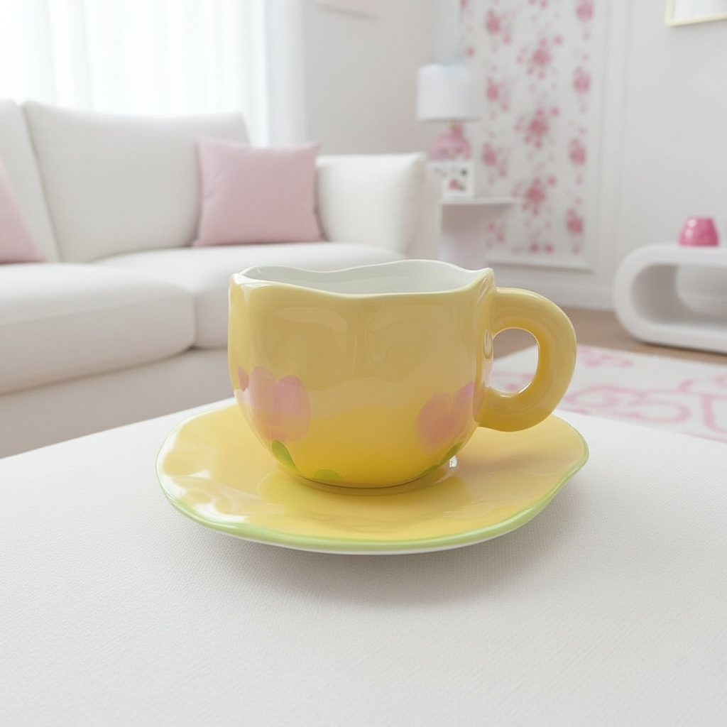 Tasse mit Untertasse – Gelbe Tulpenblume