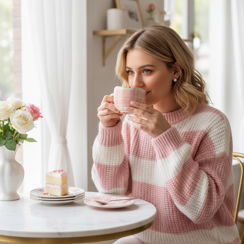 Schöne Gläser rosa Vintage Coquette Tasse Retro kariert