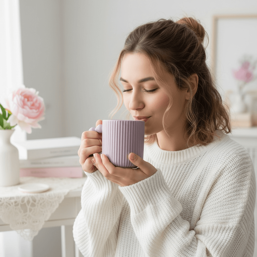 Gläser Set lila Tasse mit Blasengriff