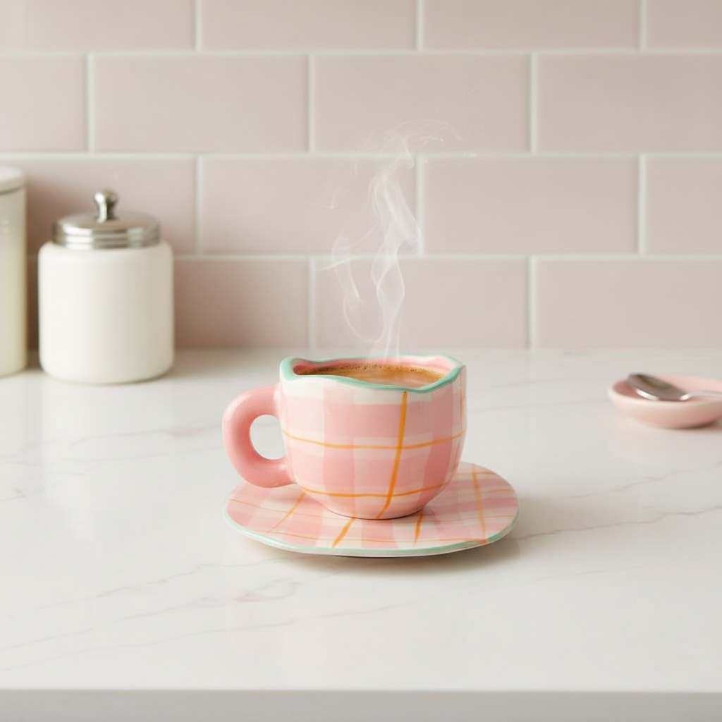 Schöne Gläser rosa Vintage Coquette Tasse Retro kariert